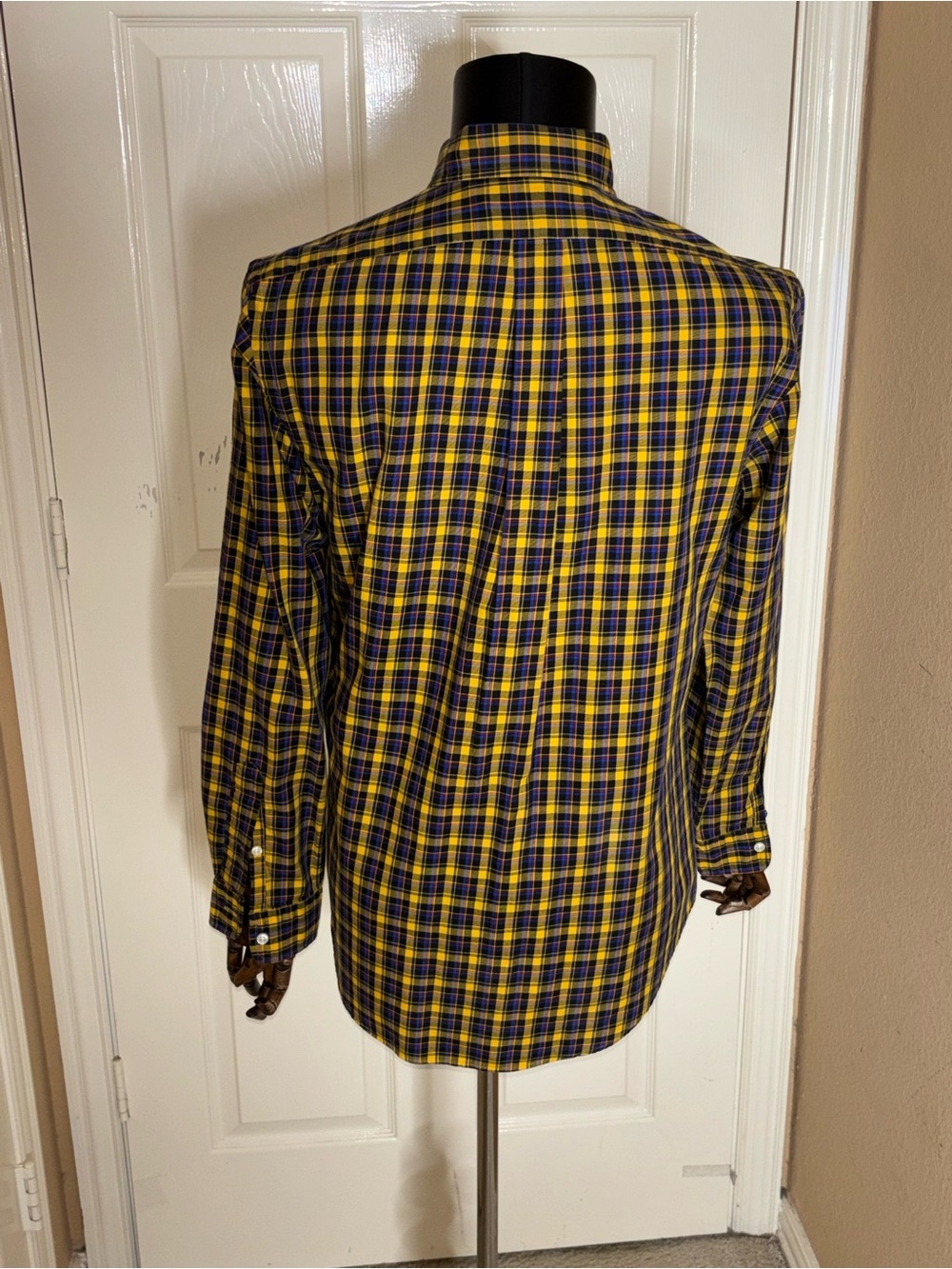Ralph Lauren Shirt Men M Long Sleeve Custom Fit Yellow Blue Plaid Cotton Pony - Picture 2 of 8